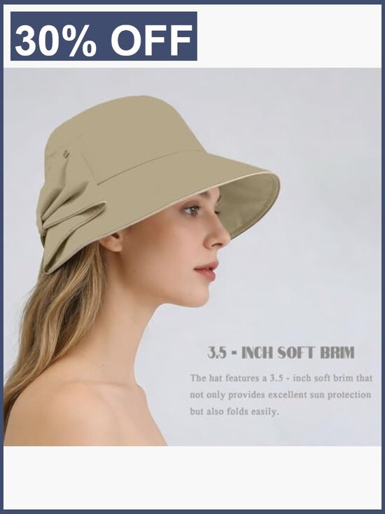Foldable Wide Brim Sun Hat Cotton Blend Packable Ponytail main image 6